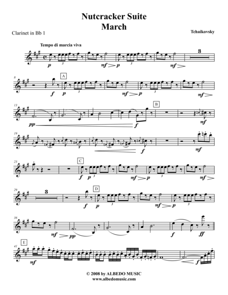 Tchaikovsky Nutcracker Suite Clarinet In Bb 1 Transposed Part Op 71a Sheet Music