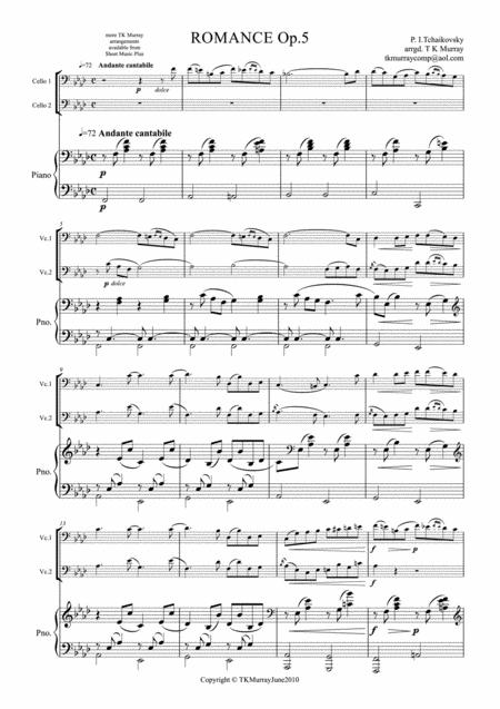 Tchaikovsky Romance Op 5 2 Cellos Piano Sheet Music