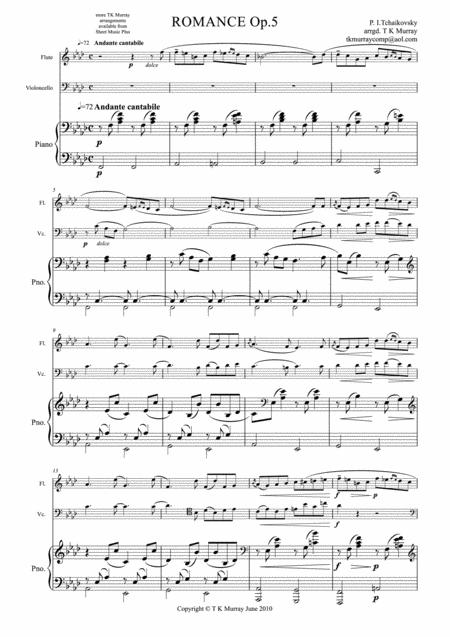 Free Sheet Music Tchaikovsky Romance Op 5 Flute Cello Piano