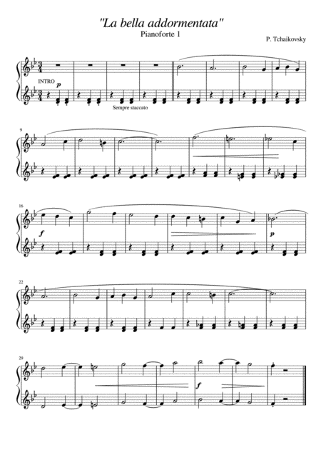 Free Sheet Music Tchaikovsky Sleeping Beauty Very Easy Piano 4 Hands