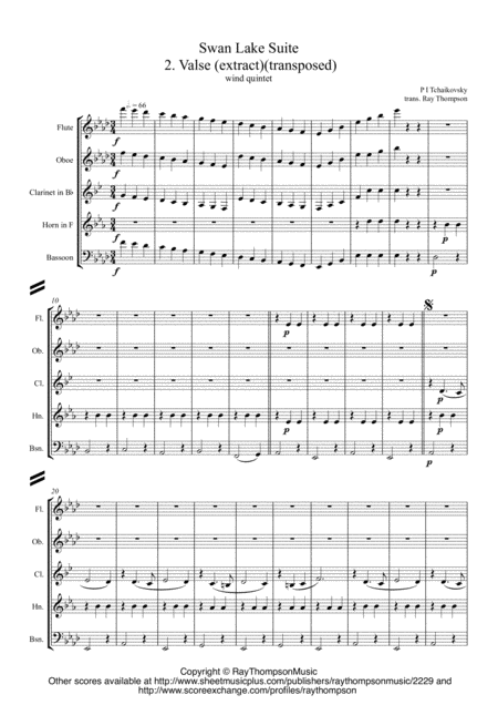 Tchaikovsky Swan Lake Suite Op 20a No Ii Valse Waltz Extract Wind Quintet Sheet Music