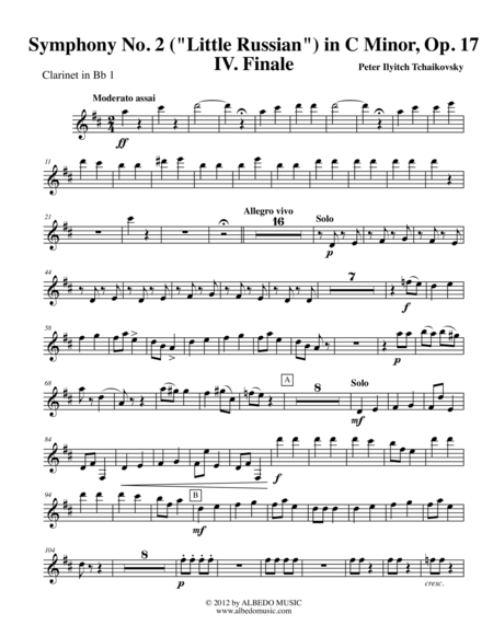 Free Sheet Music Tchaikovsky Symphony No 2 Movement Iv Clarinet In Bb 1 Transposed Part Op 17