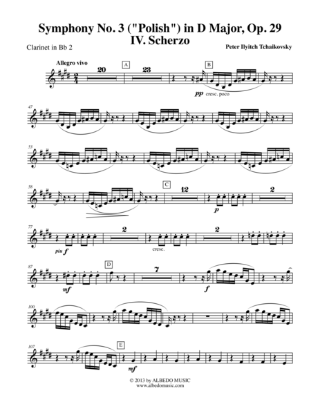 Tchaikovsky Symphony No 3 Movement Iv Clarinet In Bb 2 Transposed Part Op 29 Sheet Music