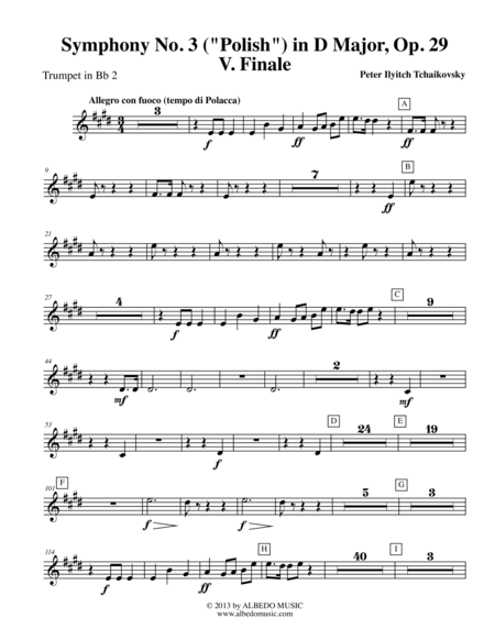 Free Sheet Music Tchaikovsky Symphony No 3 Movement V Trumpet In Bb 2 Transposed Part Op 29