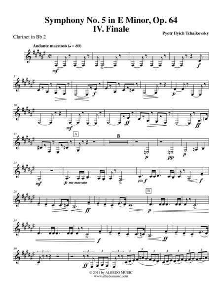 Free Sheet Music Tchaikovsky Symphony No 5 Movement Iv Clarinet In Bb 2 Transposed Part Op 64