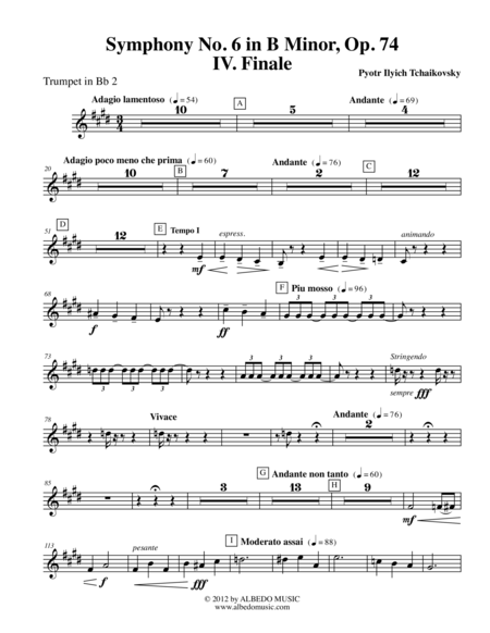 Free Sheet Music Tchaikovsky Symphony No 6 Movement Iv Trumpet In Bb 2 Transposed Part Op 74