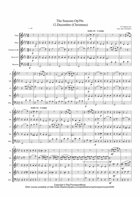 Free Sheet Music Tchaikovsky The Seasons Op 37a No 12 December Wind Quintet