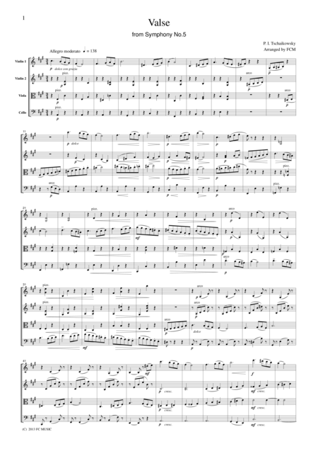 Tchaikowsky Valse From Symphony No 5 For String Quartet Ct013 Sheet Music