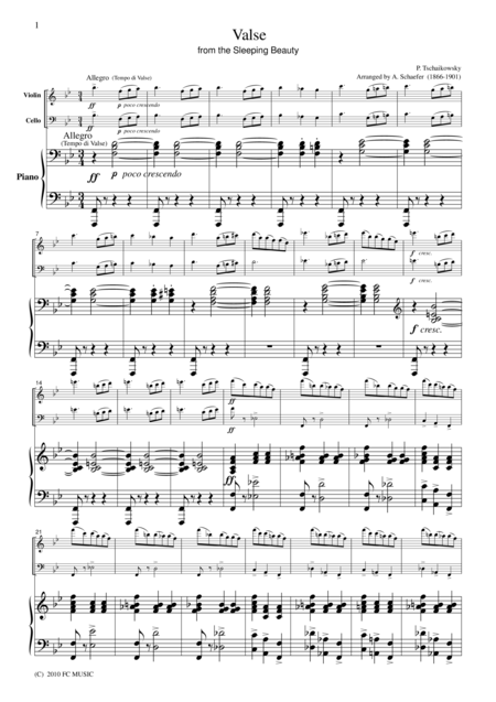 Tchaikowsky Waltz From The Sleeping Beauty For Piano Trio Pt001 Sheet Music