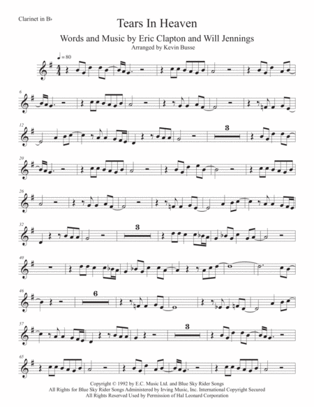 Free Sheet Music Tears In Heaven Clarinet