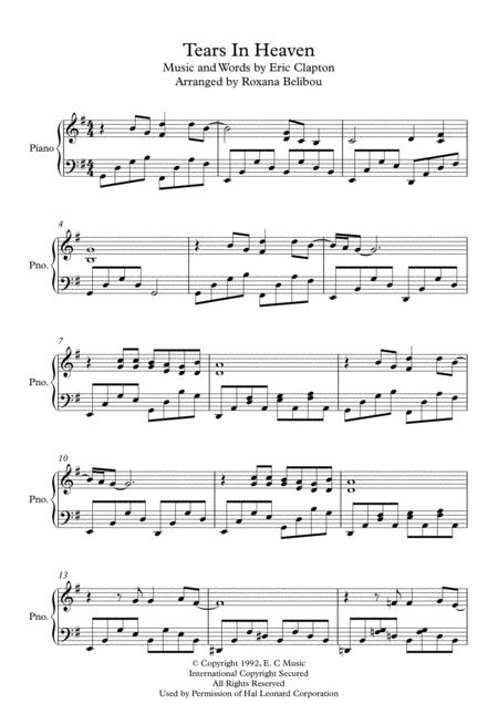 Tears In Heaven G Major By Eric Clapton Piano Sheet Music