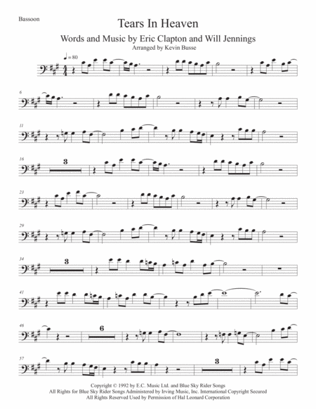 Tears In Heaven Original Key Bassoon Sheet Music