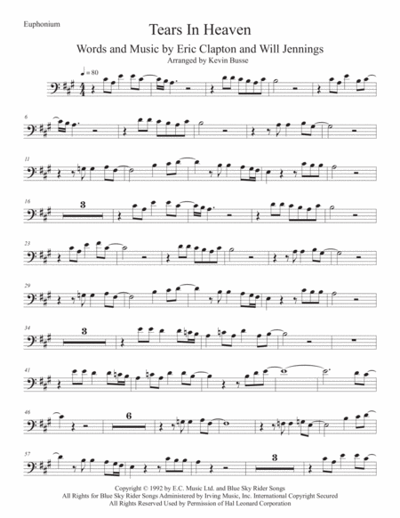 Tears In Heaven Original Key Euphonium Sheet Music