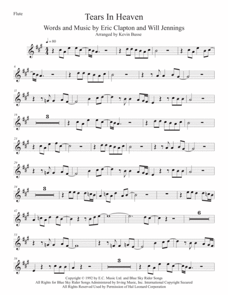 Tears In Heaven Original Key Flute Sheet Music