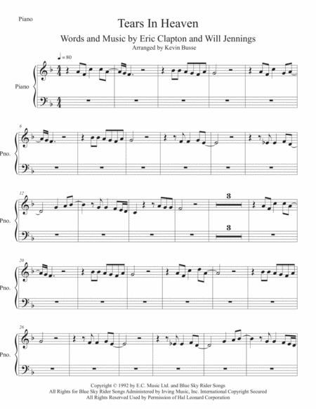 Tears In Heaven Piano Sheet Music