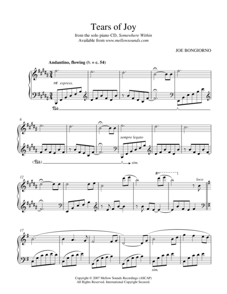 Free Sheet Music Tears Of Joy By Joe Bongiorno