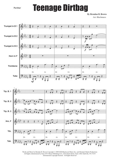 Free Sheet Music Teenage Dirtbag For Brass Ensemble