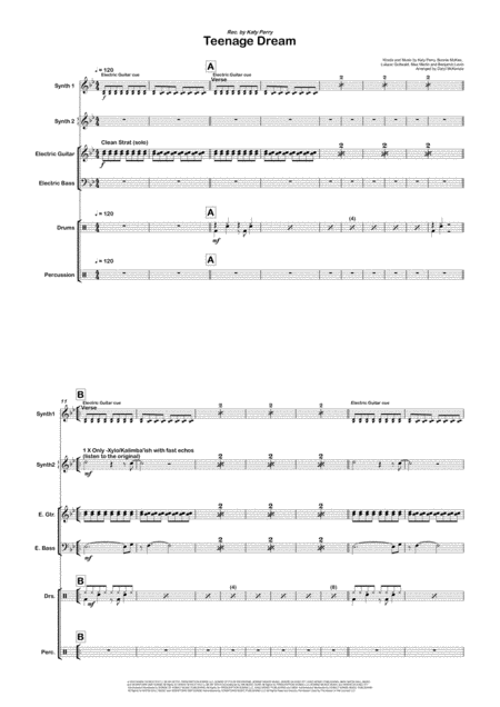 Teenage Dream Vocal Key Bb With Rhythm Section Sheet Music