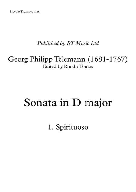 Telemann Twv44 1 Sonata In D Major Sheet Music