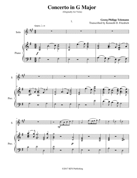Free Sheet Music Telemann Viola Concerto In G
