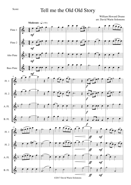 Tell Me The Old Old Story For Flute Quartet 2 C Flutes Alto Flute Bass Flute Sheet Music