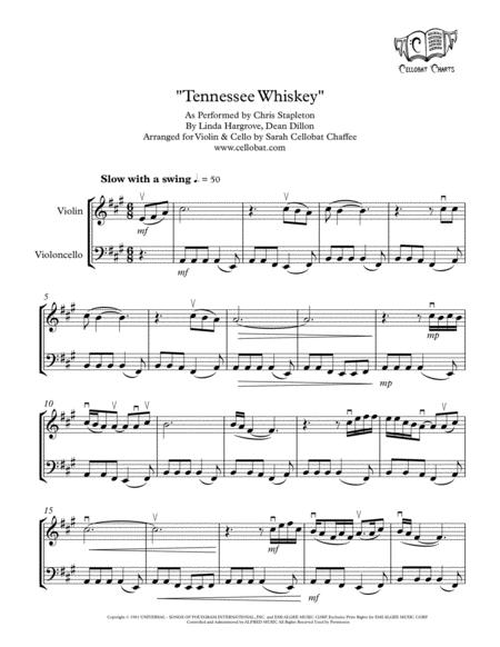 Tennessee Whiskey Violin Cello Duet Chris Stapleton Arr Cellobat Sheet Music