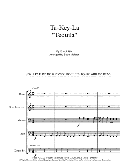 Tequila Ta Key La For Steel Band Sheet Music