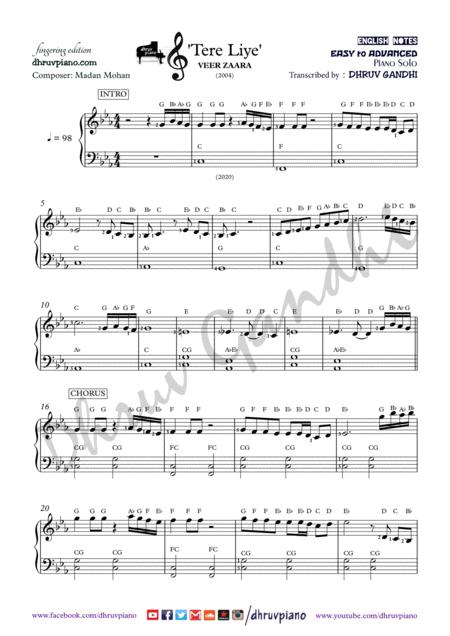 Free Sheet Music Tere Liye Piano Arrangement Easy To Advanced