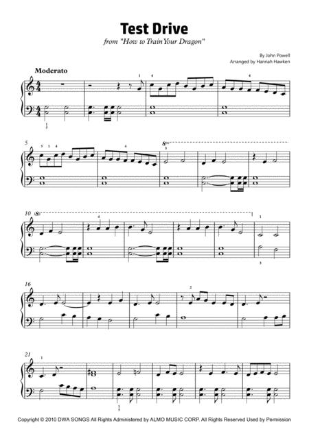 Test Drive From How To Train Your Dragon Easy Piano Sheet Music