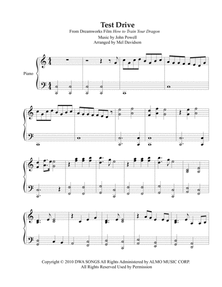 Test Drive Simplified Piano Solo Sheet Music