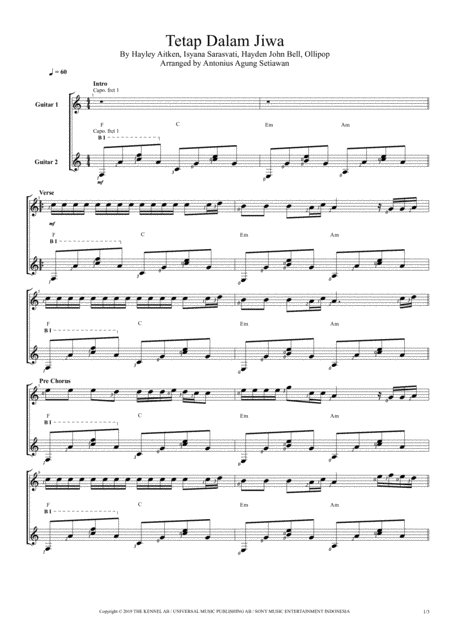 Tetap Dalam Jiwa Duet Guitar Score Sheet Music