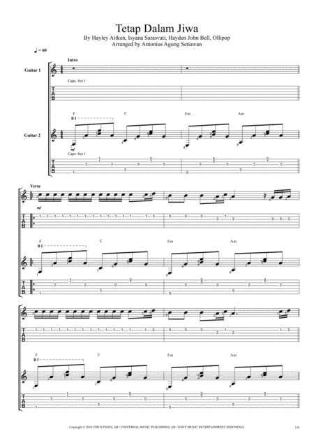 Tetap Dalam Jiwa Fingerstyle Guitar Duet Sheet Music