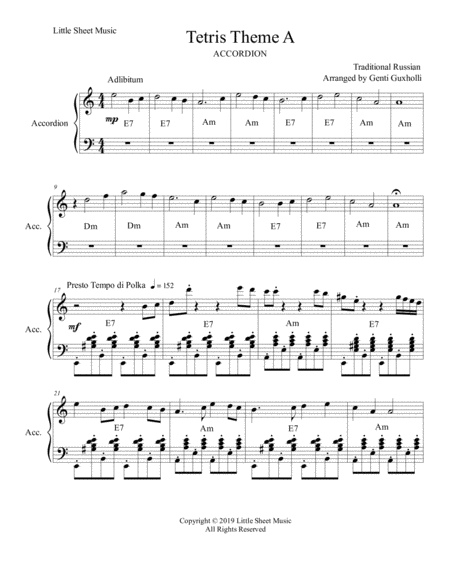 Tetris Theme A Accordion Solo Sheet Music