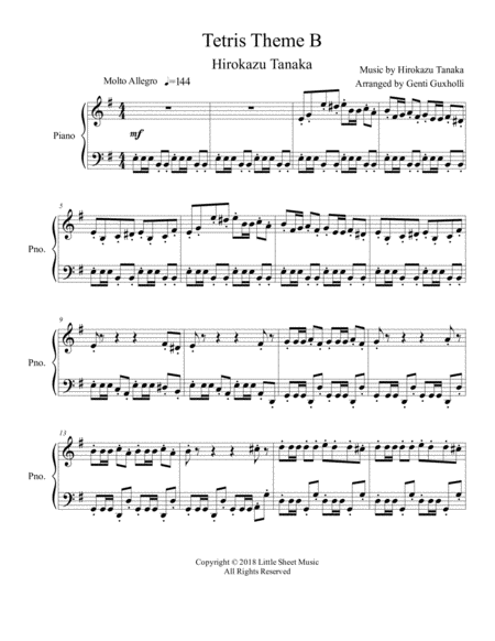 Tetris Theme B Piano Solo Sheet Music