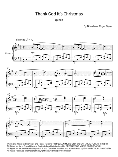 Thank God Its Christmas Queen Piano Solo Sheet Music