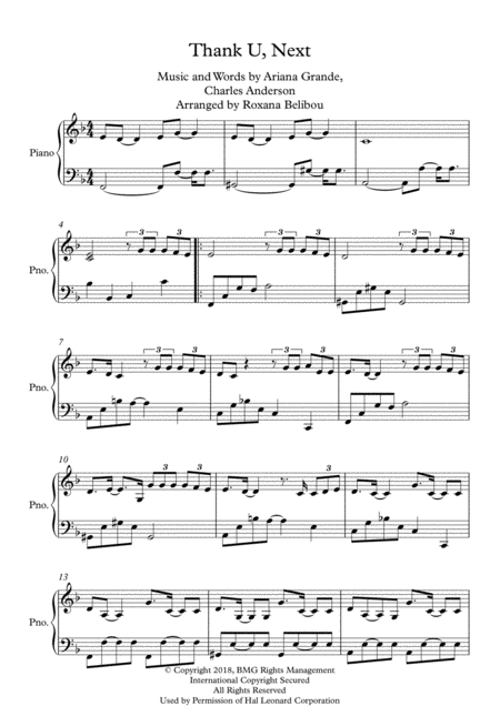 Thank U Next By Ariana Grande Piano Sheet Music