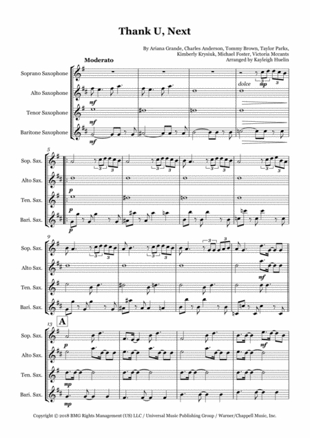 Free Sheet Music Thank U Next By Ariana Grande Saxophone Quartet Satb