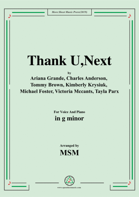 Thank U Next In G Minor For Voice And Piano Sheet Music