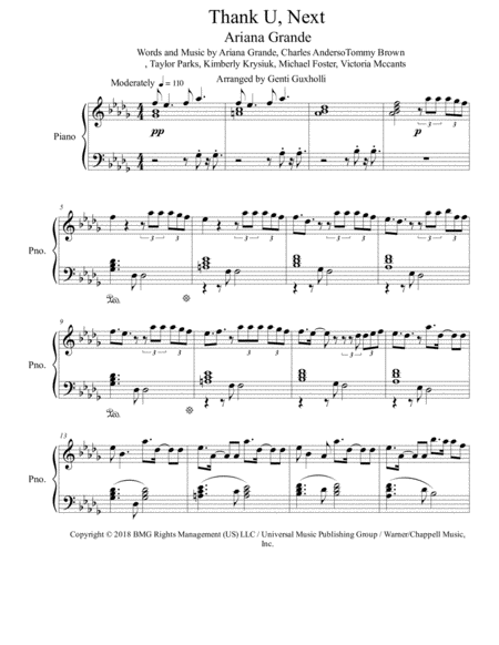 Thank U Next Piano Solo Sheet Music