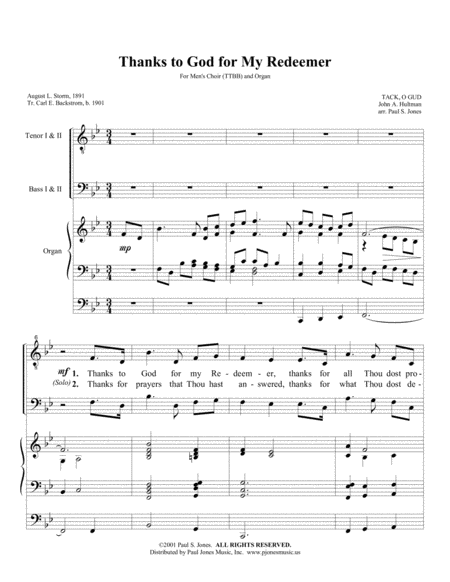 Free Sheet Music Thanks To God For My Redeemer