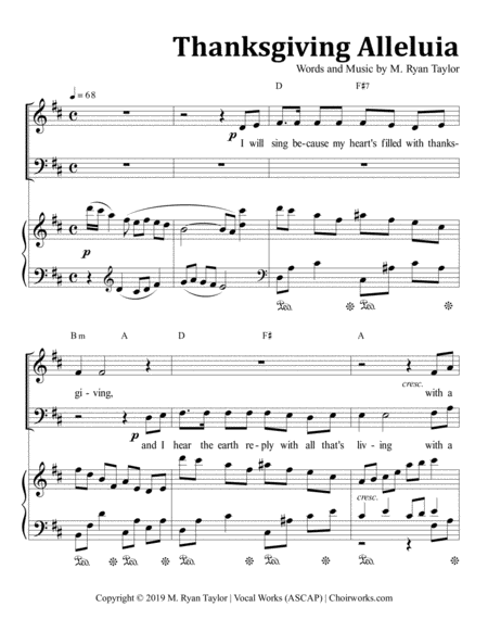 Thanksgiving Alleluia For Satb Choir Piano Opt Sab Sheet Music