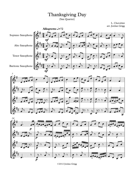 Thanksgiving Day Sax Quartet Sheet Music