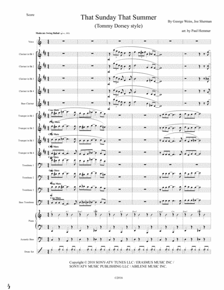 That Sunday That Summer Swing Band Arrangement In Tommy Dorsey Style Sheet Music