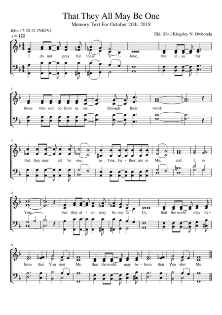 Free Sheet Music That They All May Be One