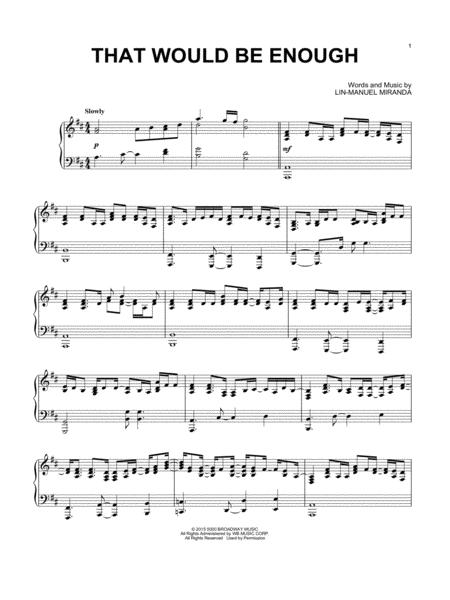 That Would Be Enough From Hamilton Arr David Pearl Sheet Music