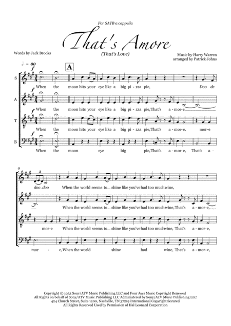 Thats Amore Thats Love Satb A Cappella Sheet Music