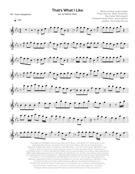 Thats What I Like Allen Music Tenor Saxophone Sheet Music