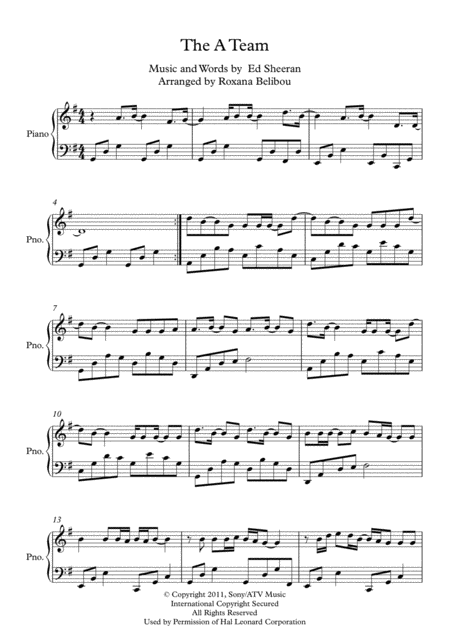 Free Sheet Music The A Team G Major By Ed Sheeran Piano