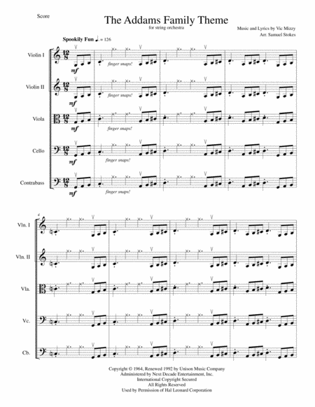Free Sheet Music The Addams Family Theme For String Orchestra
