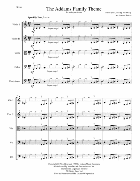 The Addams Family Theme For String Orchestra Sheet Music